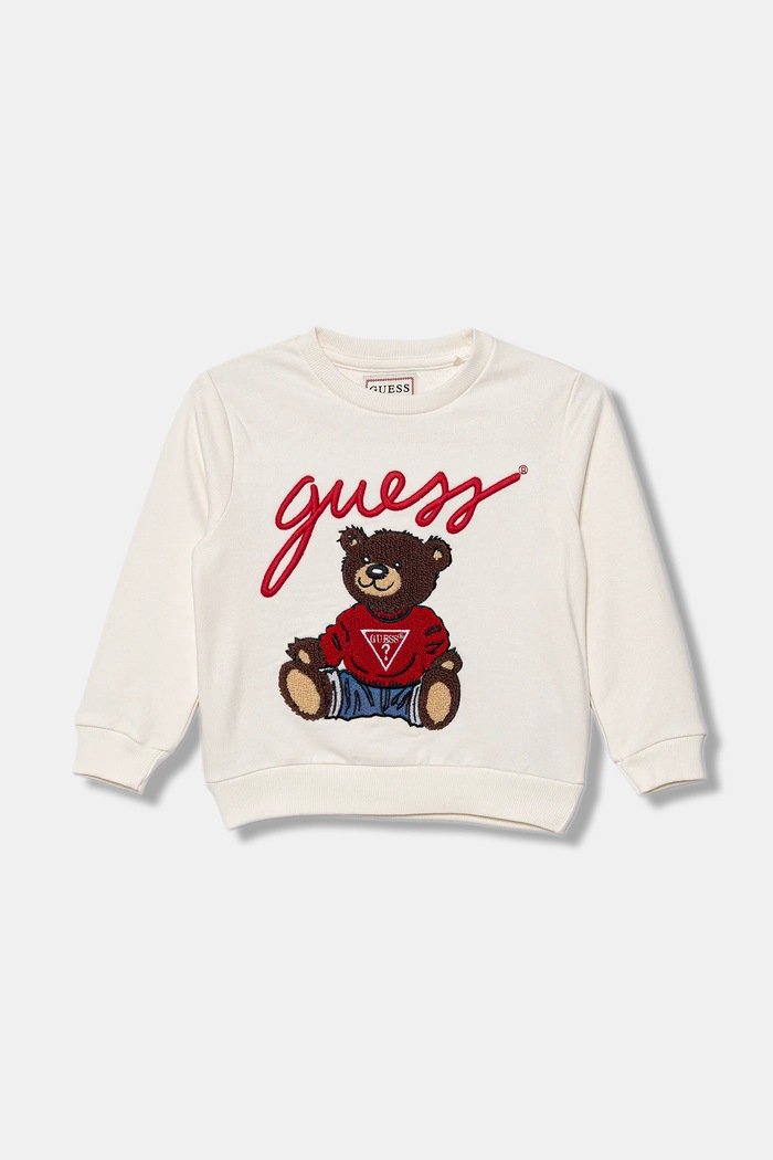 Παιδική βαμβακερή μπλούζα Guess χωρίς κουκούλα μπεζ H5YT00.KAX74.9BYA