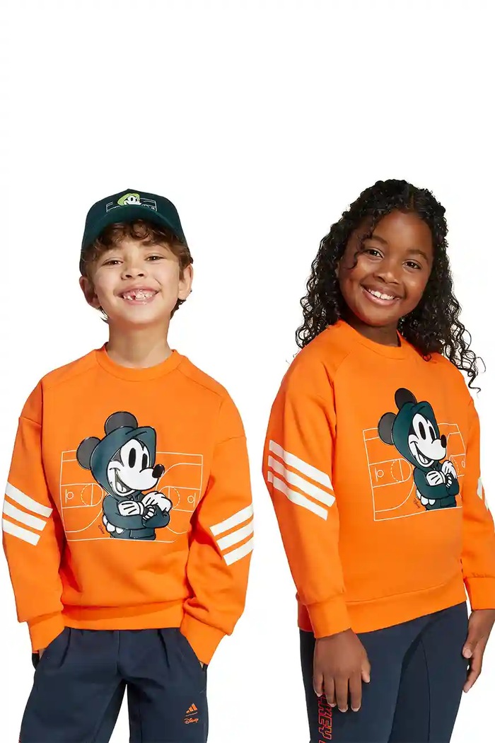 Detská mikina adidas x Disney potlač oranžová JL9188