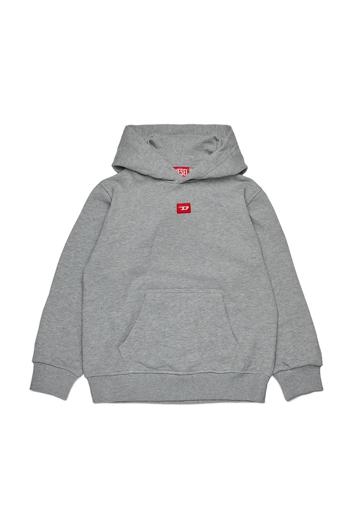 Diesel bluza bawełniana dziecięca SXGINHOOD OVER SWEAT-SHIRT z kapturem szary J02502