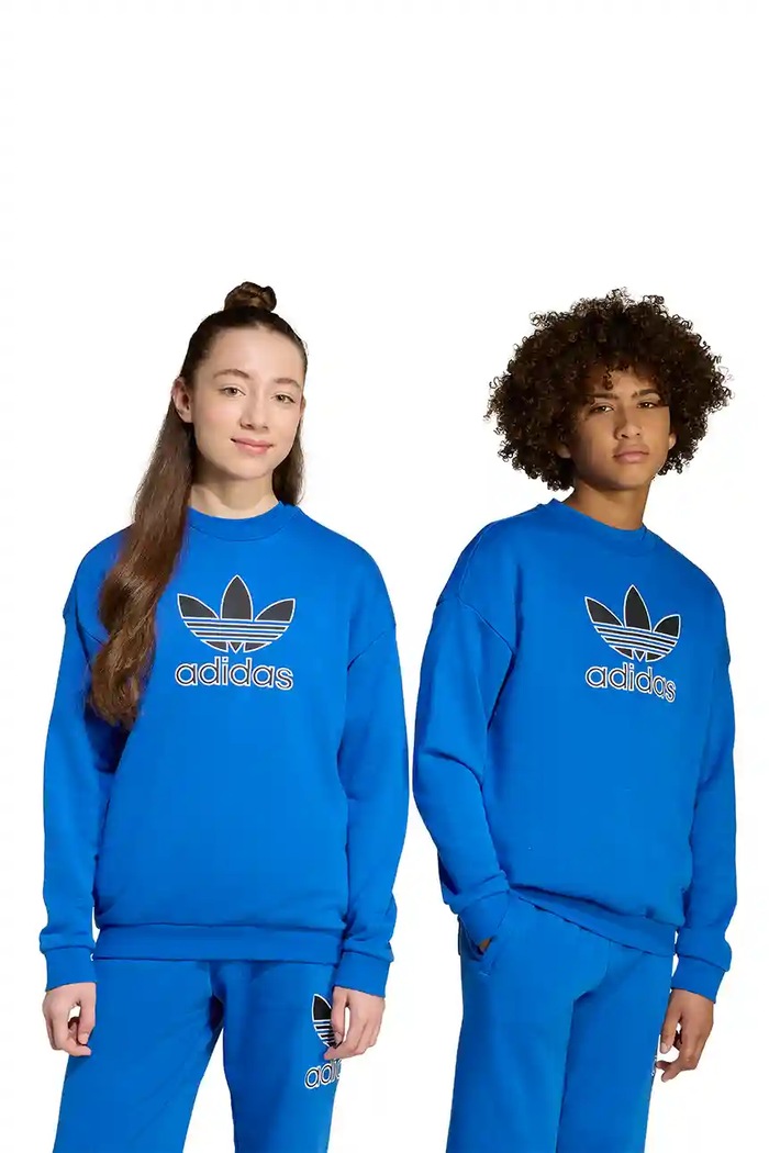 Детски суичър adidas Originals без качулка син JV8570