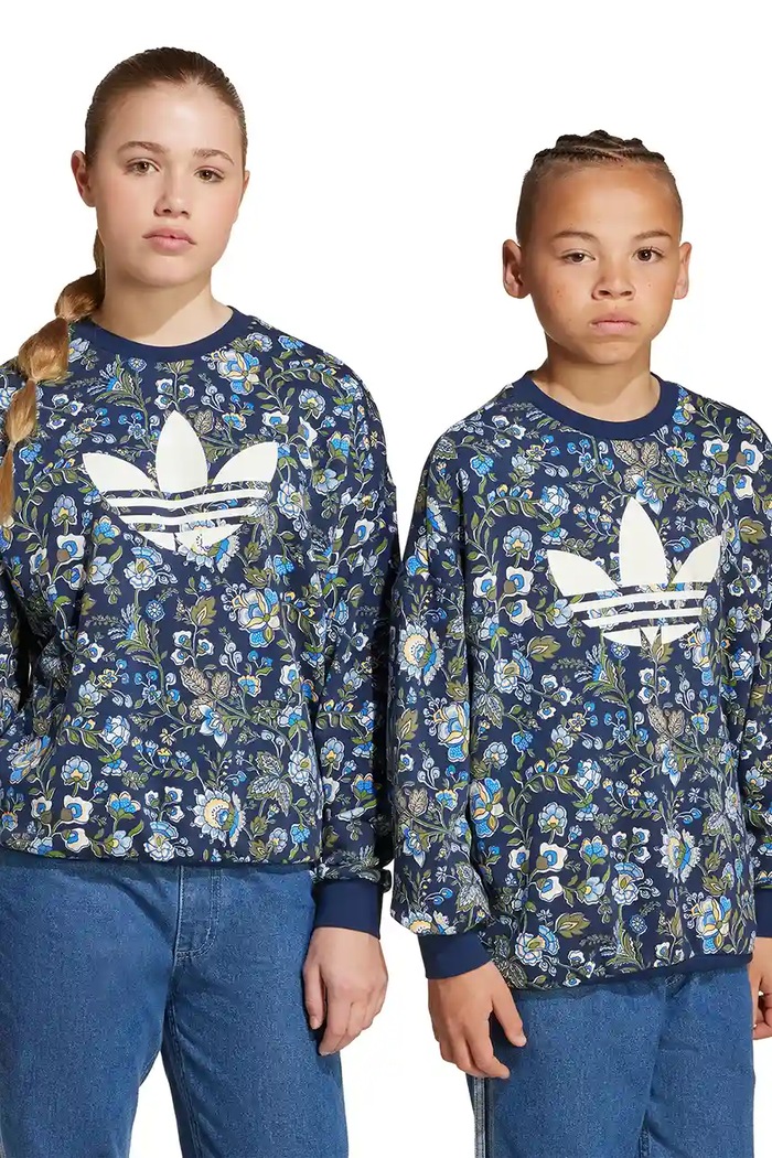 Detská mikina adidas Originals potlač tmavomodrá JX6316