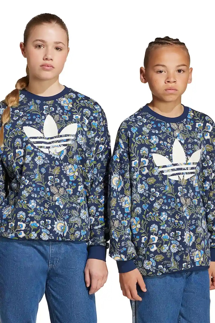 Detská mikina adidas Originals potlač tmavomodrá JX6316