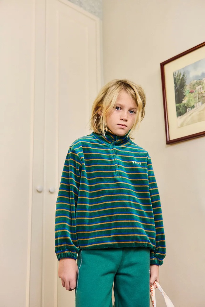 Otroški pulover Tinycottons DUO STRIPES MOCKNECK SWEATSHIRT Brez kapuce turkizna AW25.251