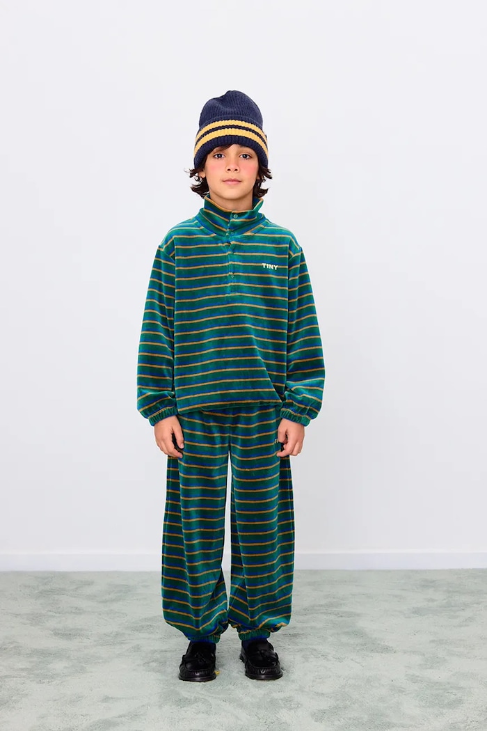 Otroški pulover Tinycottons DUO STRIPES MOCKNECK SWEATSHIRT turkizna AW25.251