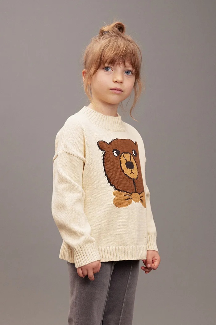 Παιδική βαμβακερή μπλούζα Mini Rodini Bear χωρίς κουκούλα μπεζ 25720121
