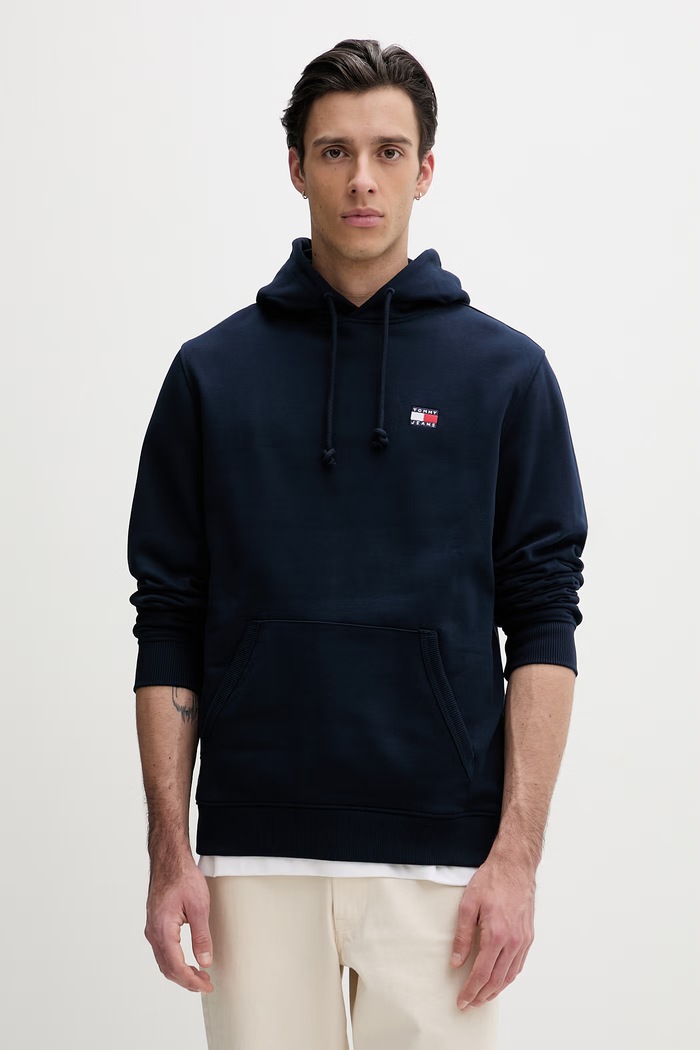 Tommy Jeans Μπλούζα με κουκούλα ανδρική βαμβακερή σκούρο μπλε DM0DM21922