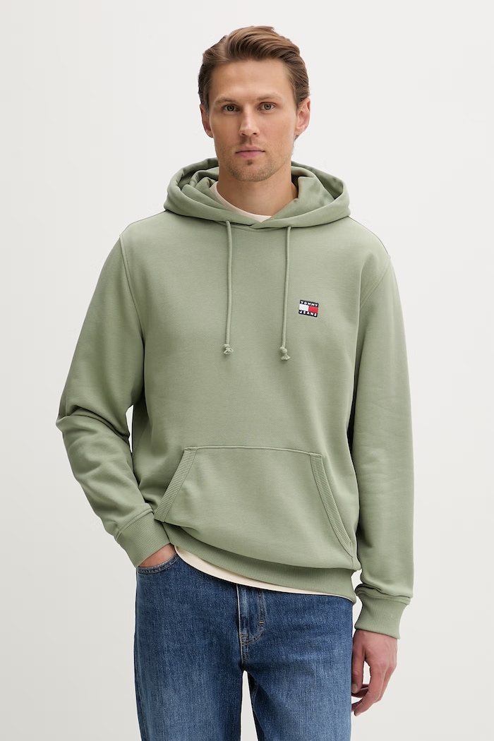 Tommy Jeans mikina s kapucňou pánska bavlnená zelená DM0DM21922