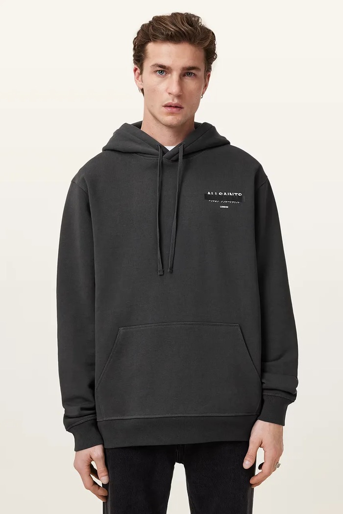 Bavlněná mikina AllSaints REDACT s kapucí černá M001NC
