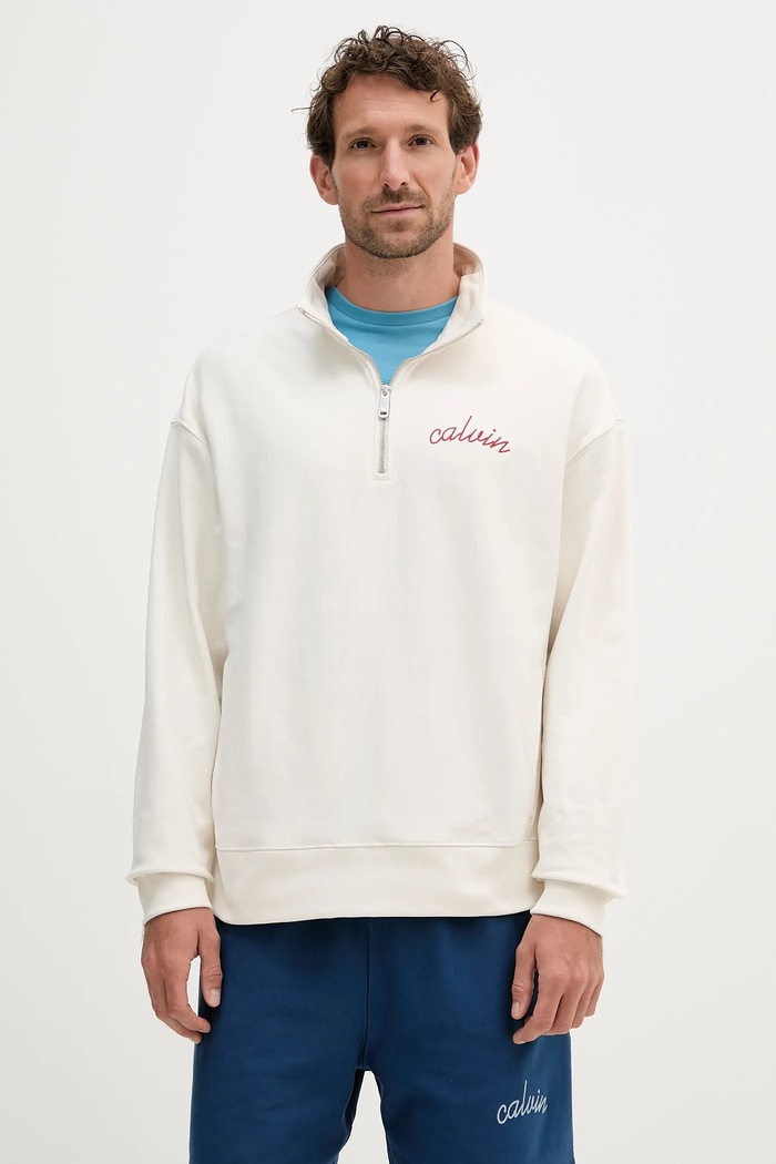 Μπλούζα από βαμβάκι Calvin Klein Jeans χωρίς κουκούλα μπεζ LV04RC227G