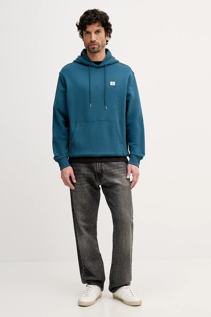 Calvin Klein Jeans mikina s kapucí pánská bavlněná LV04RC274G tyrkysová SS26