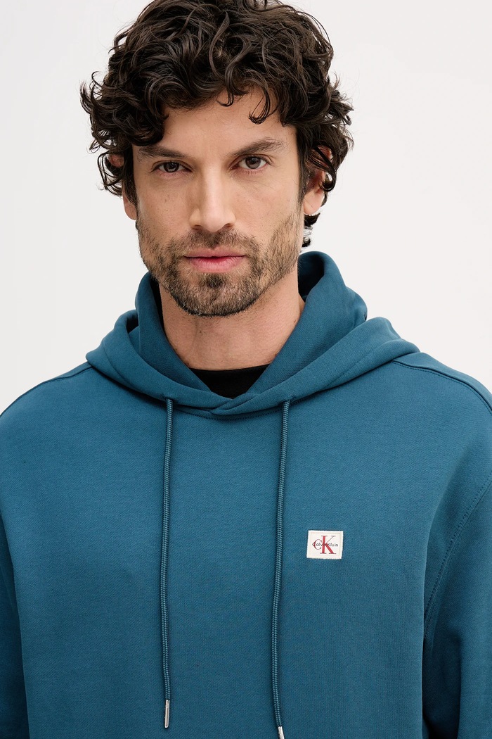Calvin Klein Jeans mikina s kapucí pánská bavlněná tyrkysová LV04RC274G