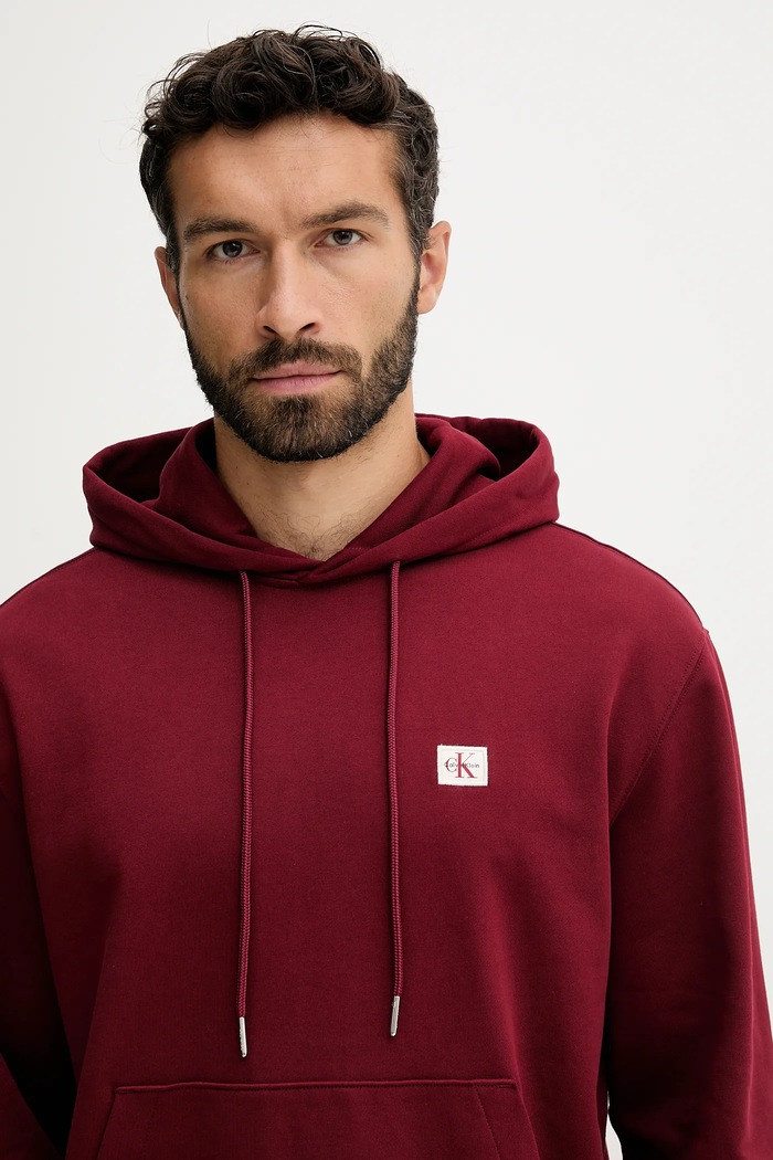 Calvin Klein Jeans mikina s kapucňou pánska bavlnená burgundské LV04RC274G