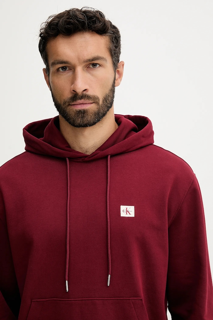 Calvin Klein Jeans mikina s kapucňou pánska bavlnená burgundské LV04RC274G