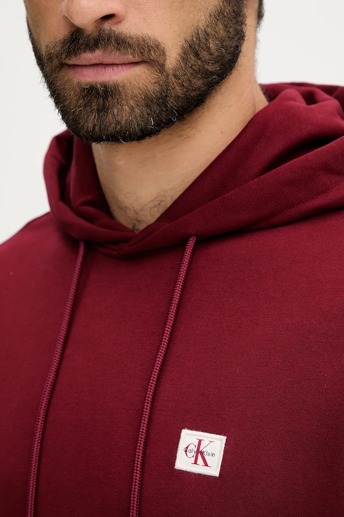 Calvin Klein Jeans mikina s kapucňou pánska bavlnená LV04RC274G burgundské