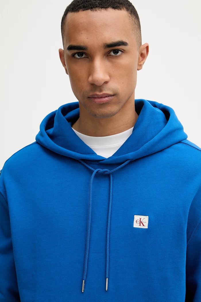 Calvin Klein Jeans mikina s kapucňou pánska bavlnená modrá LV04RC274G
