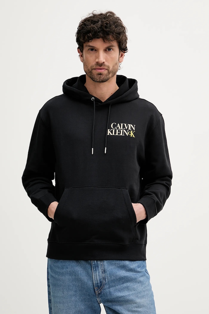 Mikina Calvin Klein Jeans s kapucňou čierna LV04RC283G