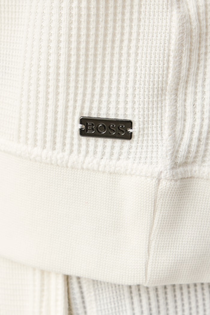 Odzież BOSS Bluza lounge męska z bawełną Structure 1/4 Zip 50545597 beżowy