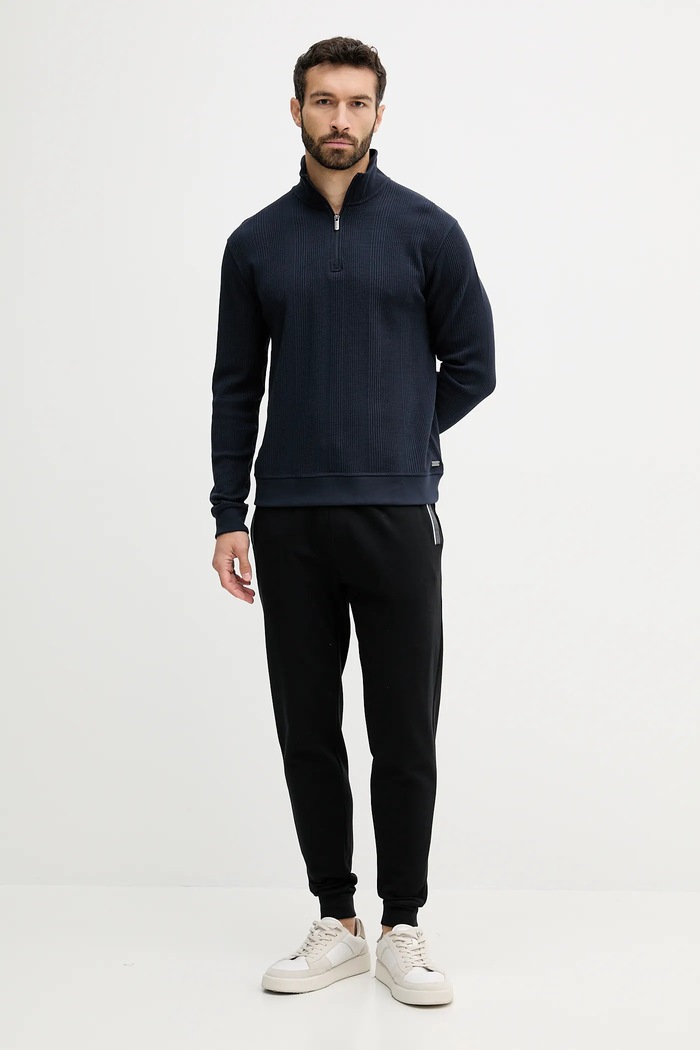 BOSS Bluza lounge męska z bawełną Structure 1/4 Zip 50545597 granatowy AW25
