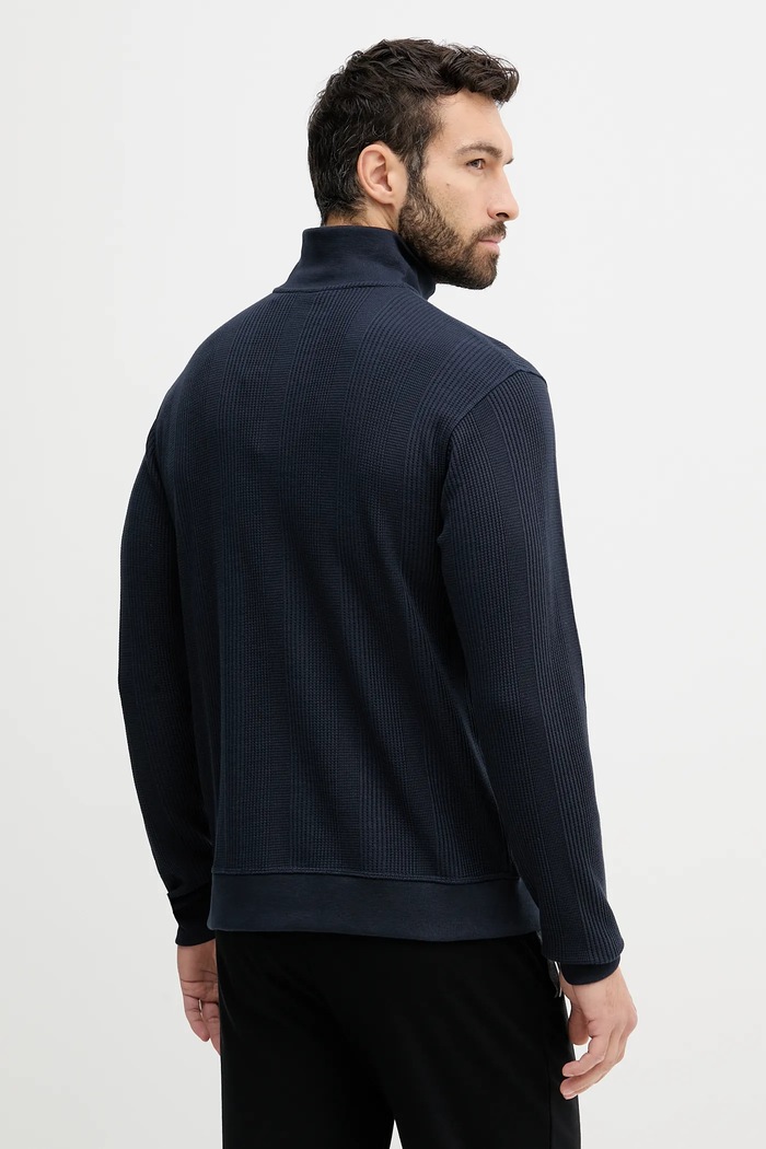 Odzież BOSS Bluza lounge męska z bawełną Structure 1/4 Zip 50545597 granatowy