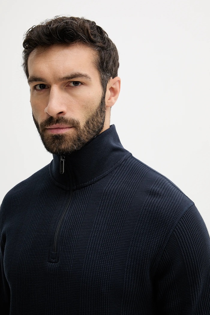 Bluza lounge męska z bawełną Structure 1/4 Zip BOSS 50545597 granatowy