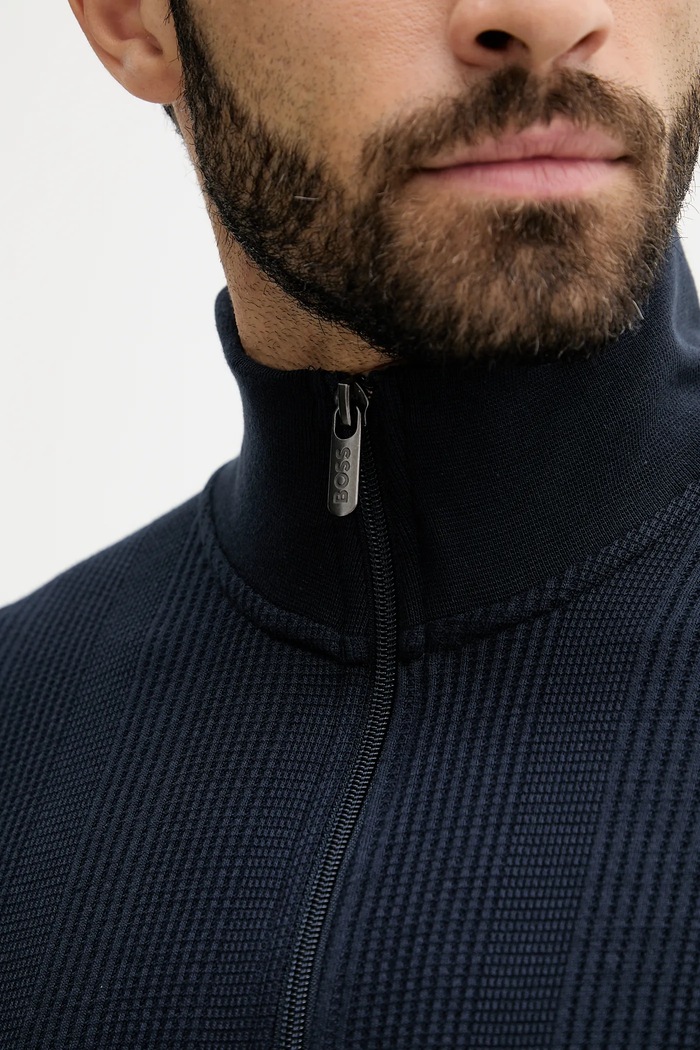 Bluza lounge męska z bawełną Structure 1/4 Zip BOSS granatowy 50545597