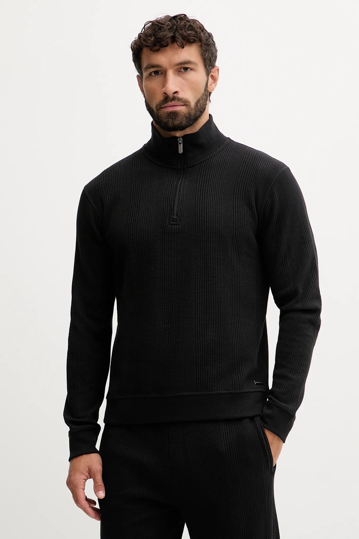 BOSS Hanorac de loungewear pentru bărbați cu bumbac Structure 1/4 Zip negru 50545597