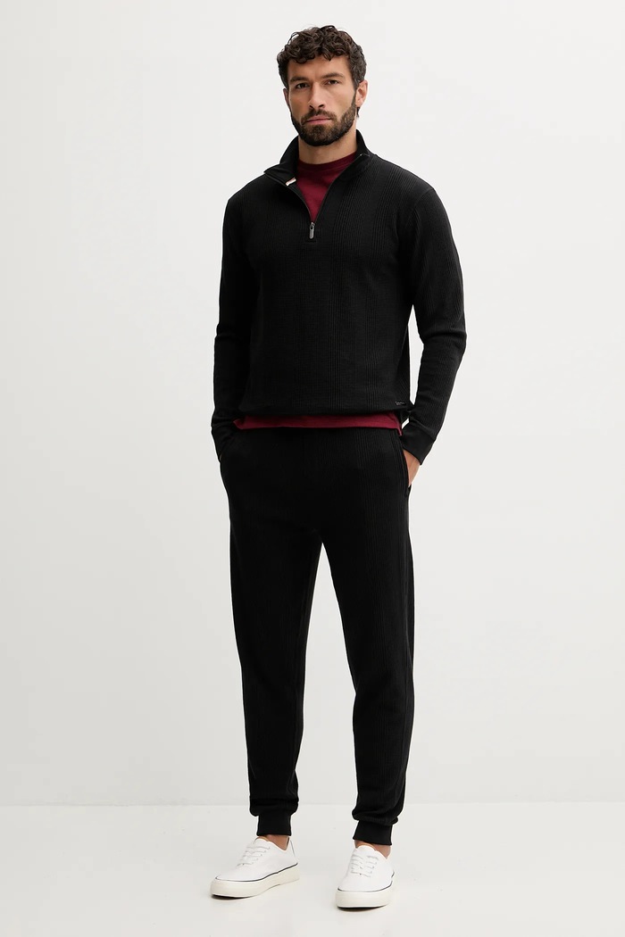 BOSS Hanorac de loungewear pentru bărbați cu bumbac Structure 1/4 Zip 50545597 negru AW25