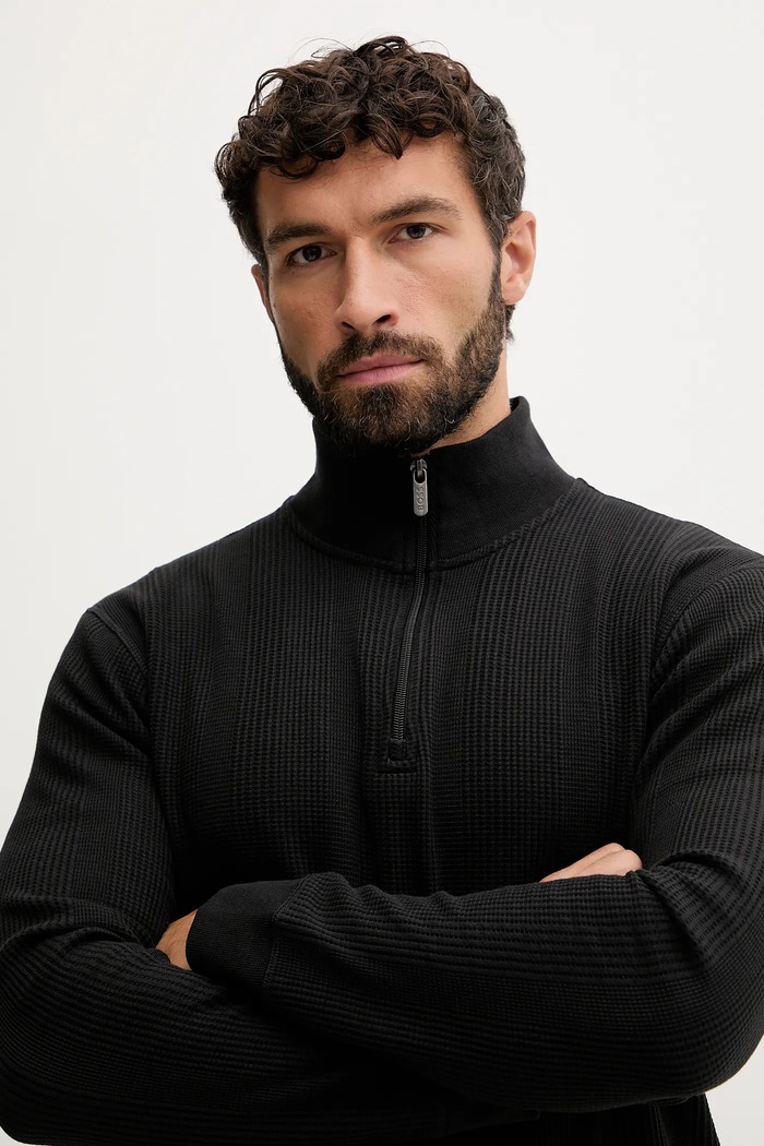 Hanorac de loungewear pentru bărbați cu bumbac Structure 1/4 Zip BOSS 50545597 negru