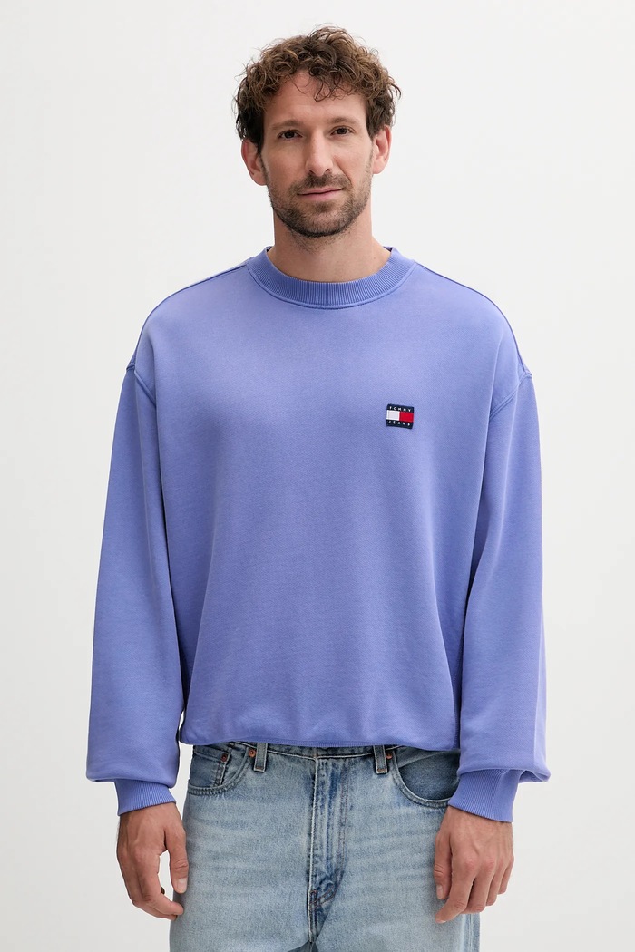 Bavlněná mikina Tommy Jeans bez kapuce modrá DM0DM22079
