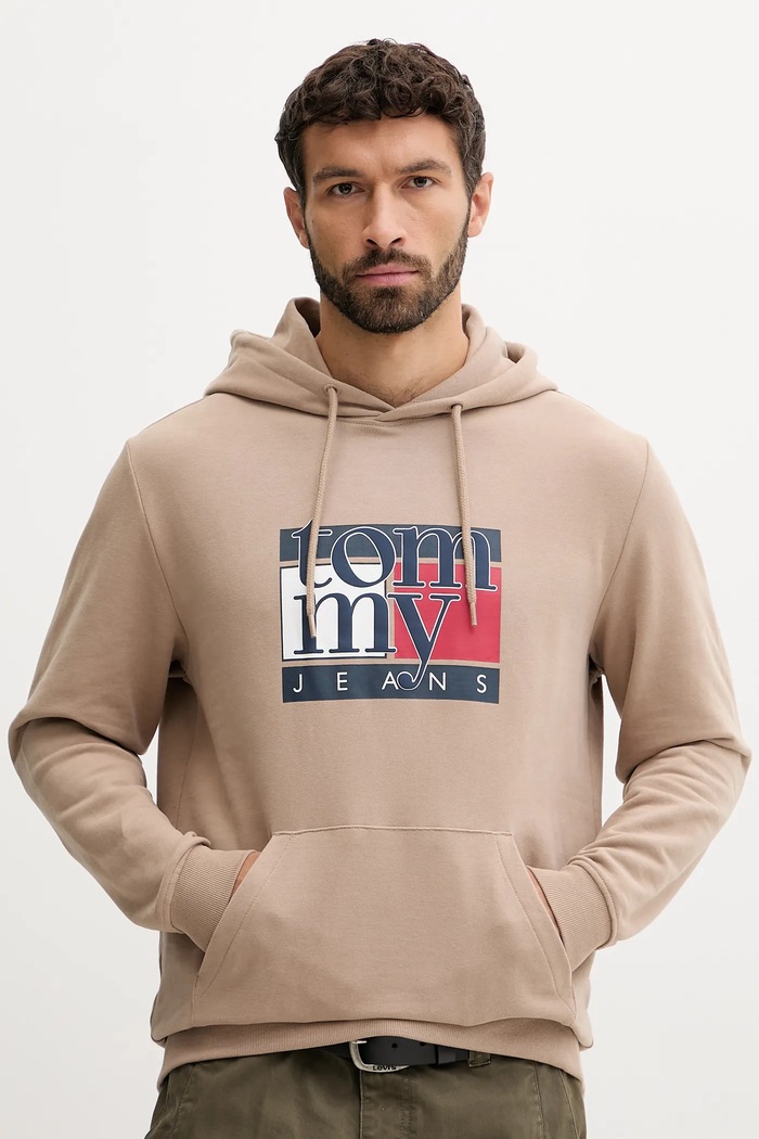 Bavlnená mikina Tommy Jeans bavlna béžová DM0DM22092