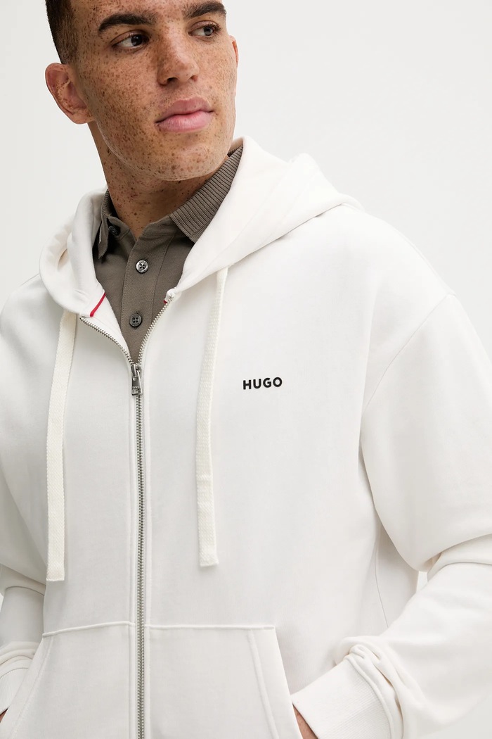 HUGO mikina s kapucňou pánska Dapozip biela 50548651