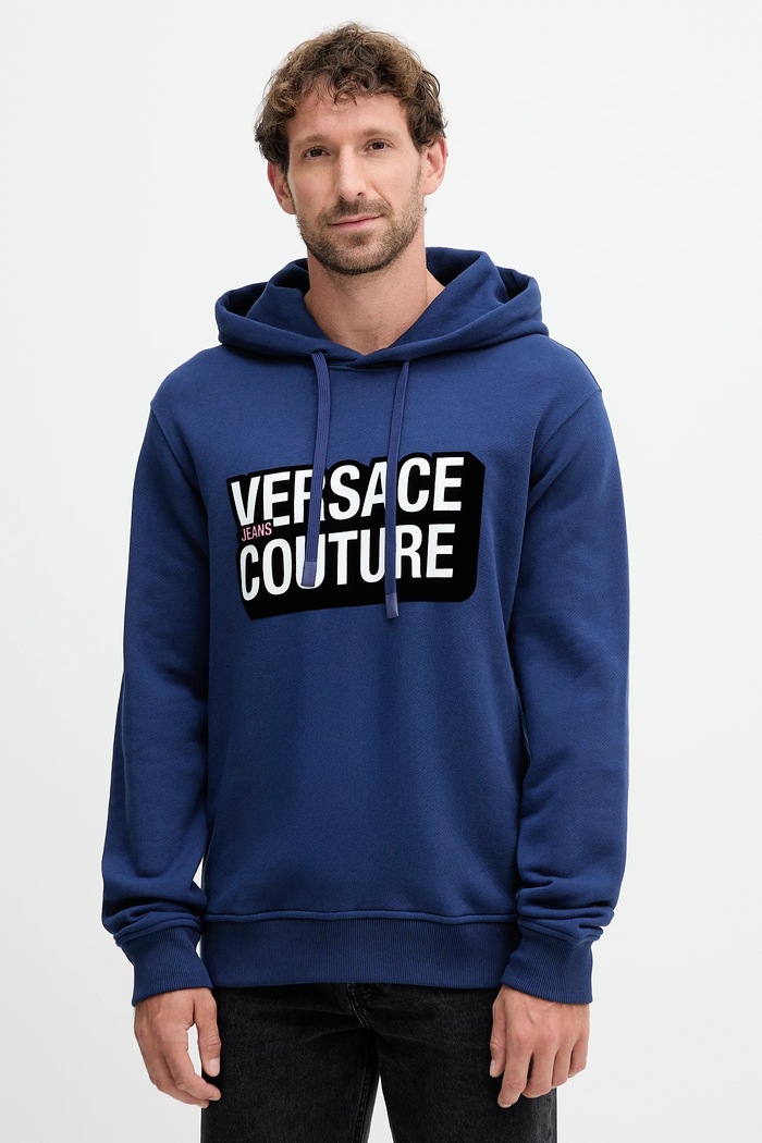 Памучен суичър Versace Jeans Couture щампа тъмносин 79GAIP05.CF07P