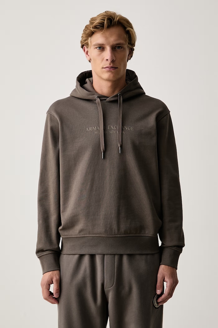Armani Exchange Hanorac cu glugă pentru bărbați din bumbac maro XM001294.AF20934
