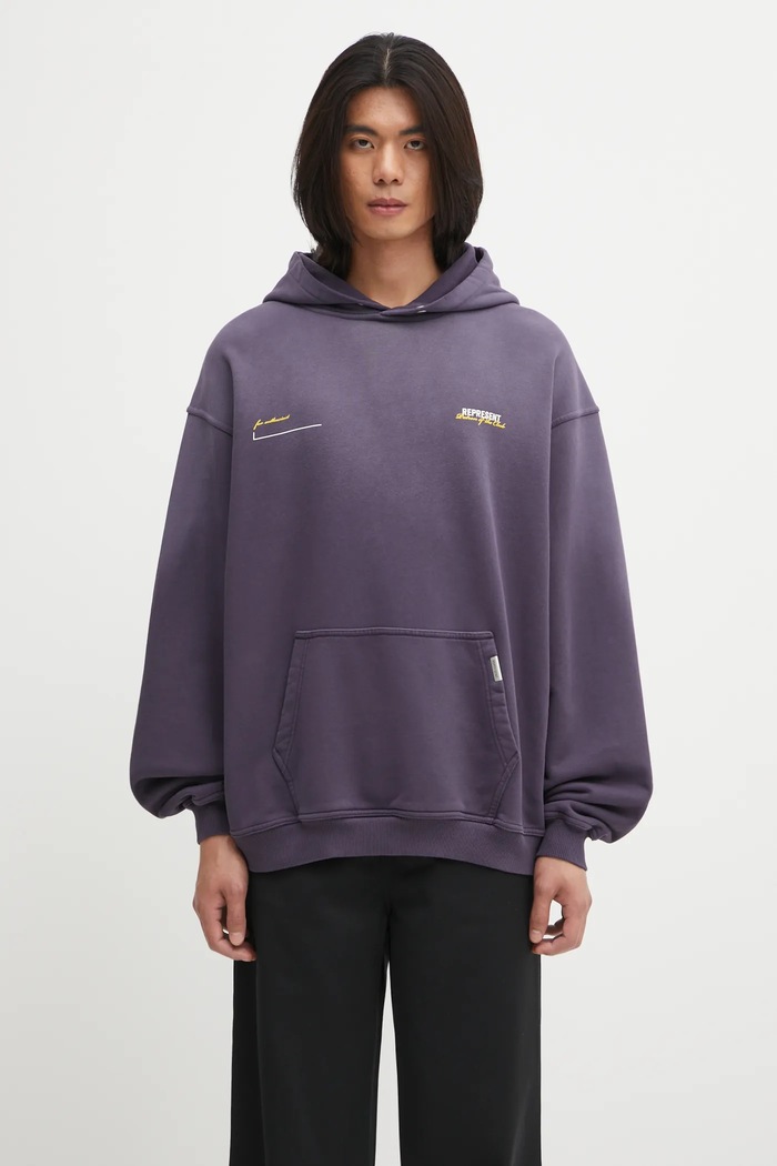 Βαμβακερή μπλούζα Represent Patron Of The Club Hoodie στάμπα μωβ MLM4270