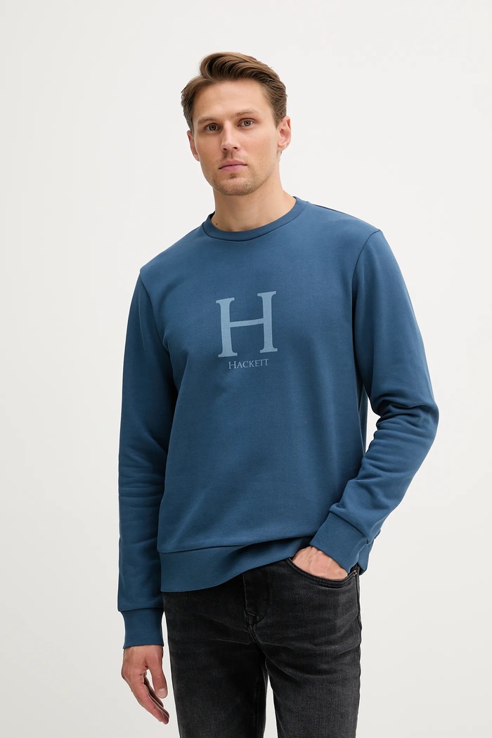 Hackett London bluza bawełniana nadruk niebieski HM5800002