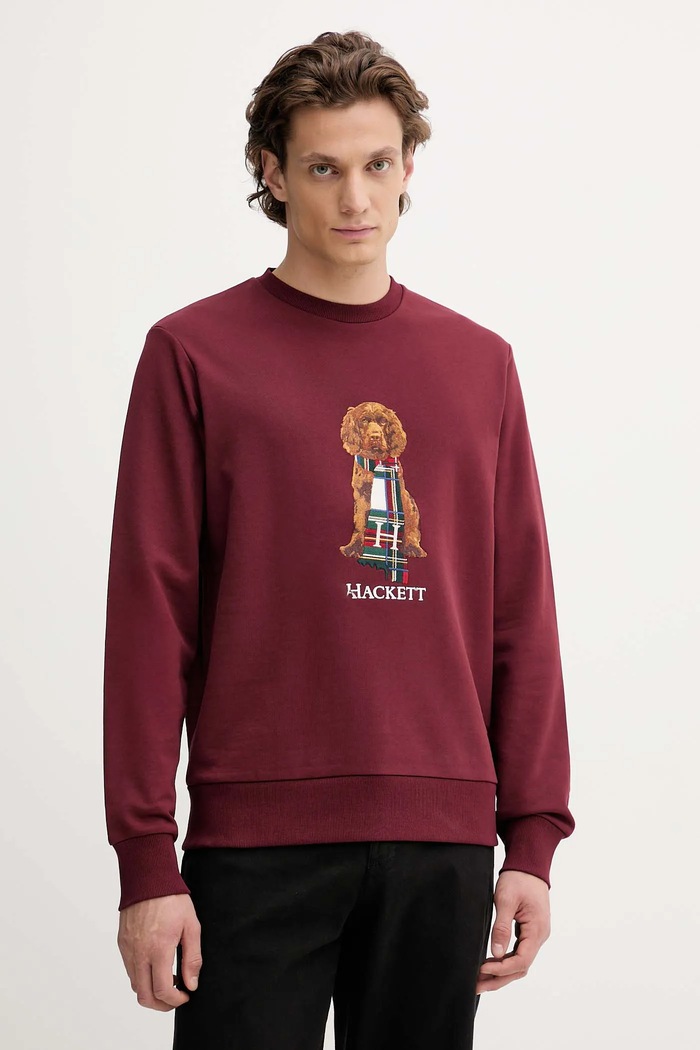 Hackett London hanorac de bumbac imprimeu burgundia HM5800015