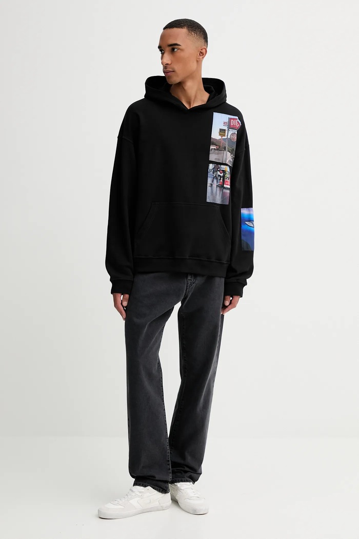 Βαμβακερή μπλούζα Diesel S-BOXT-HOOD-T6 A19642.0BMBJ μαύρο AW25