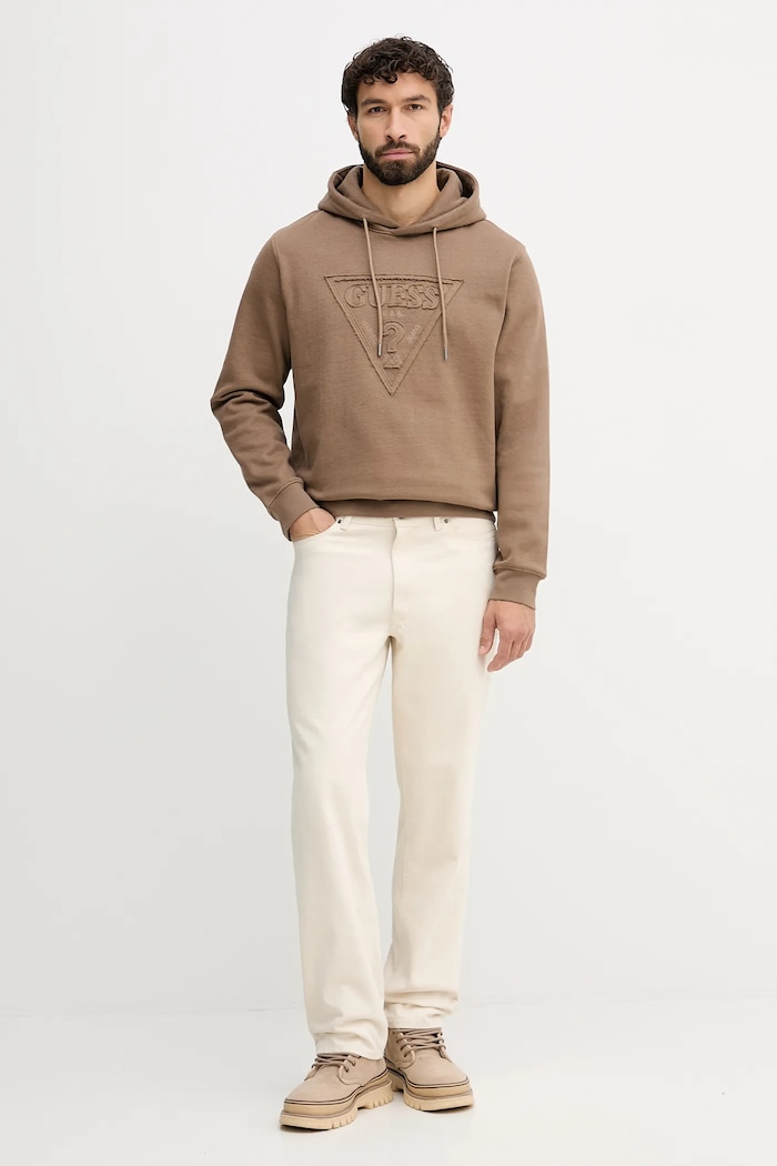 Βαμβακερή μπλούζα Guess M5BQ04.K0961 καφέ AW25