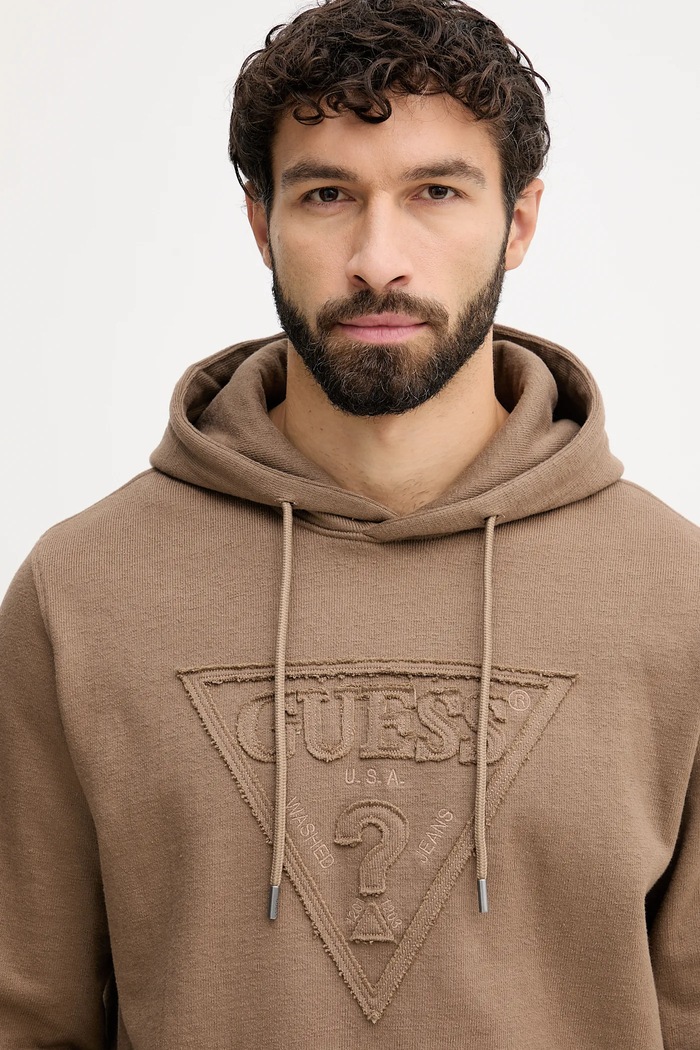 Βαμβακερή μπλούζα Guess καφέ M5BQ04.K0961