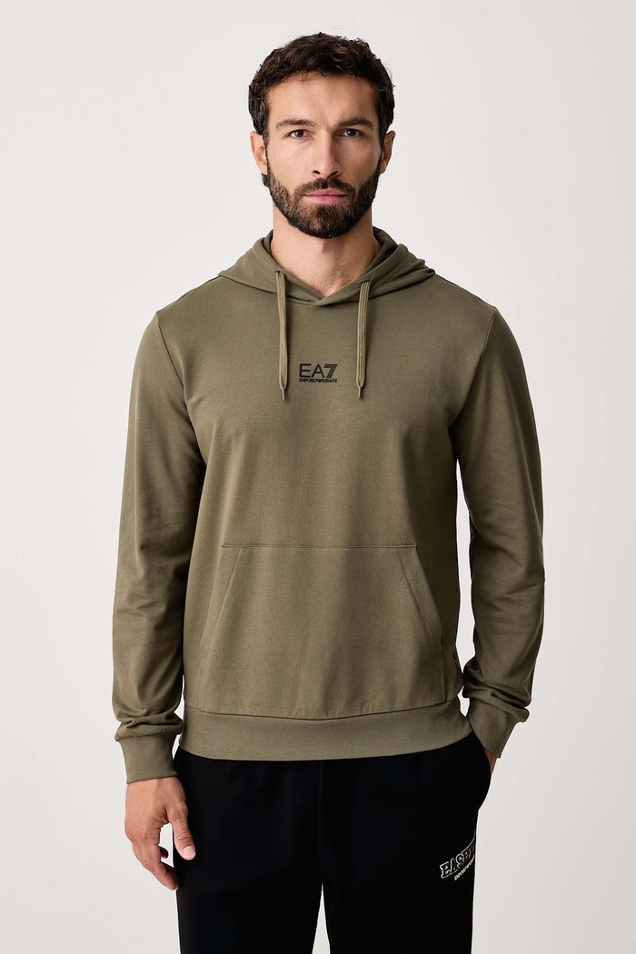 EA7 Emporio Armani Bluza z kapturem męska bawełniana z elastanem zielony PJVRZ.8NPM32