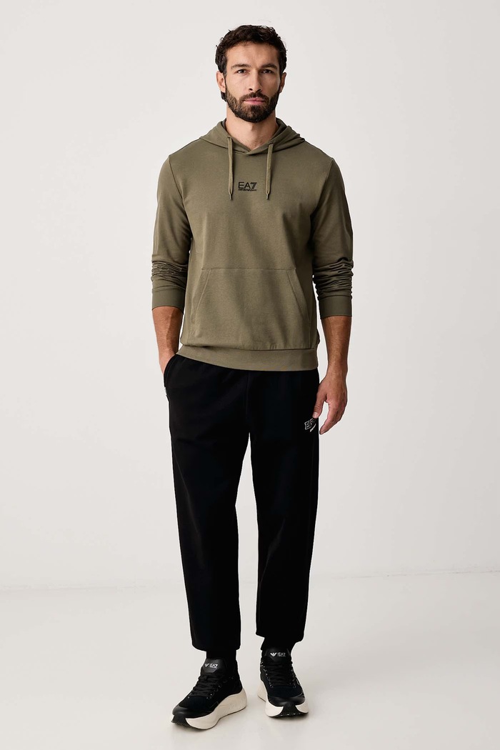 EA7 Emporio Armani Bluza z kapturem męska bawełniana z elastanem PJVRZ.8NPM32 zielony SS26