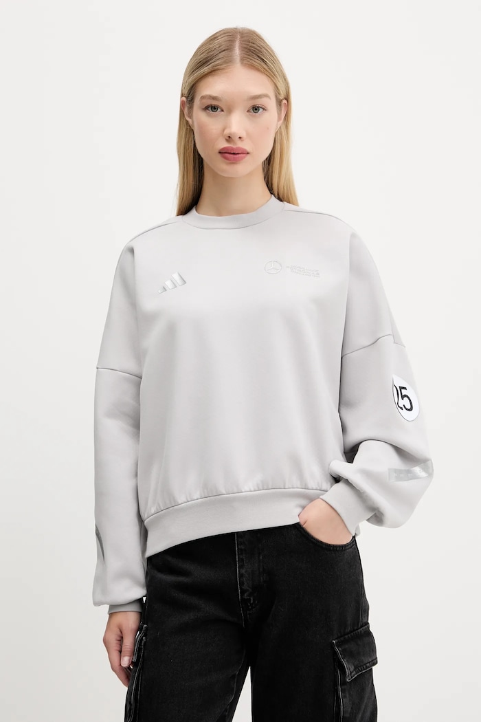 Mikina adidas x Mercedes bez kapucne sivá JW3480