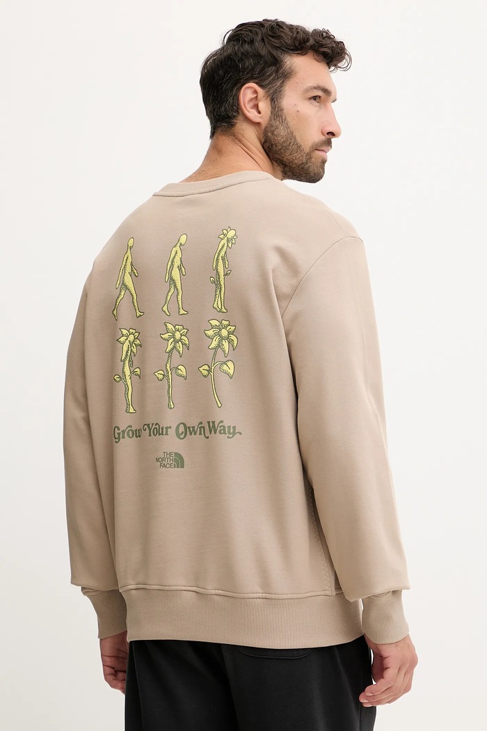 The North Face bluza bawełniana Connect Relaxed nadruk beżowy NF0A8E3ZBOX1