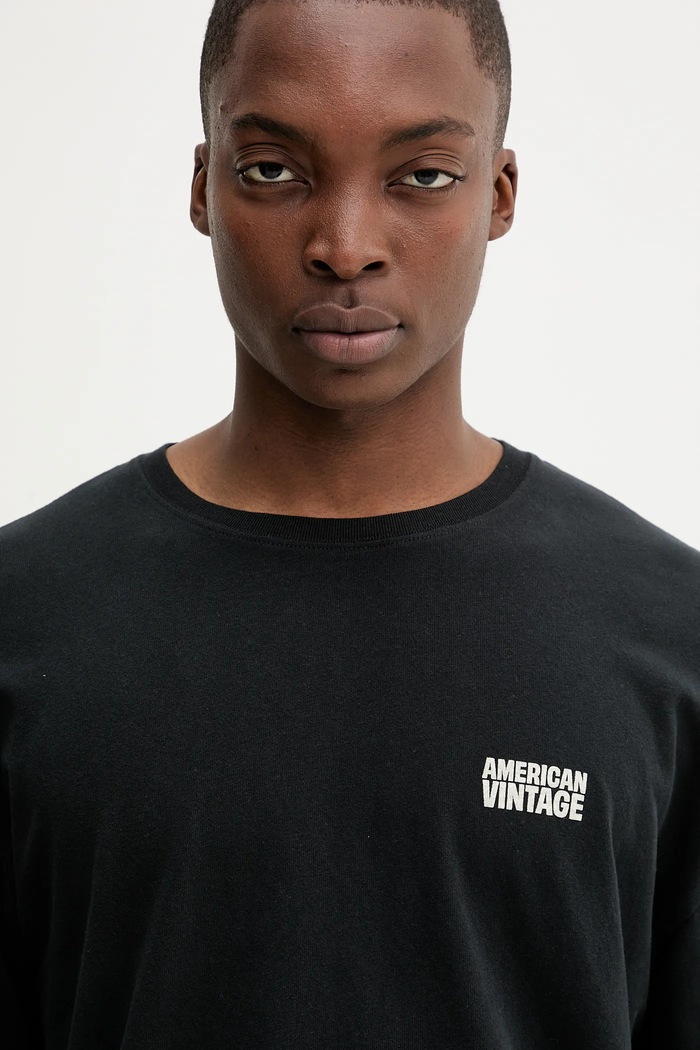 American Vintage longsleeve din bumbac negru MYKO02B