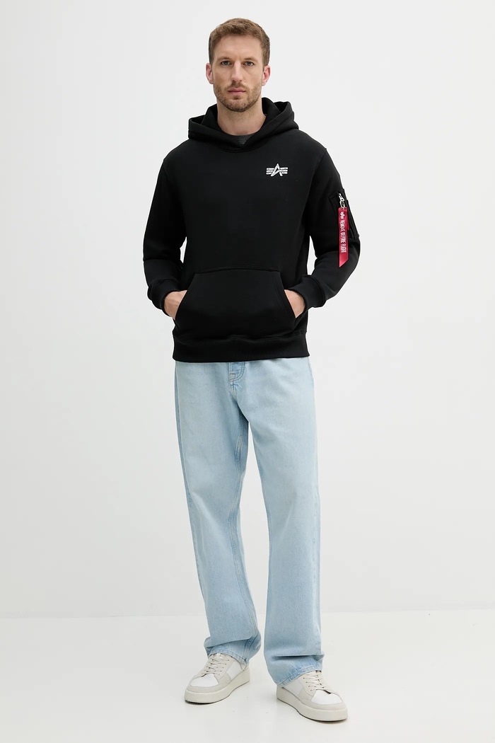 Pulover Alpha Industries Signature Backprint 148341.03 črna AW25
