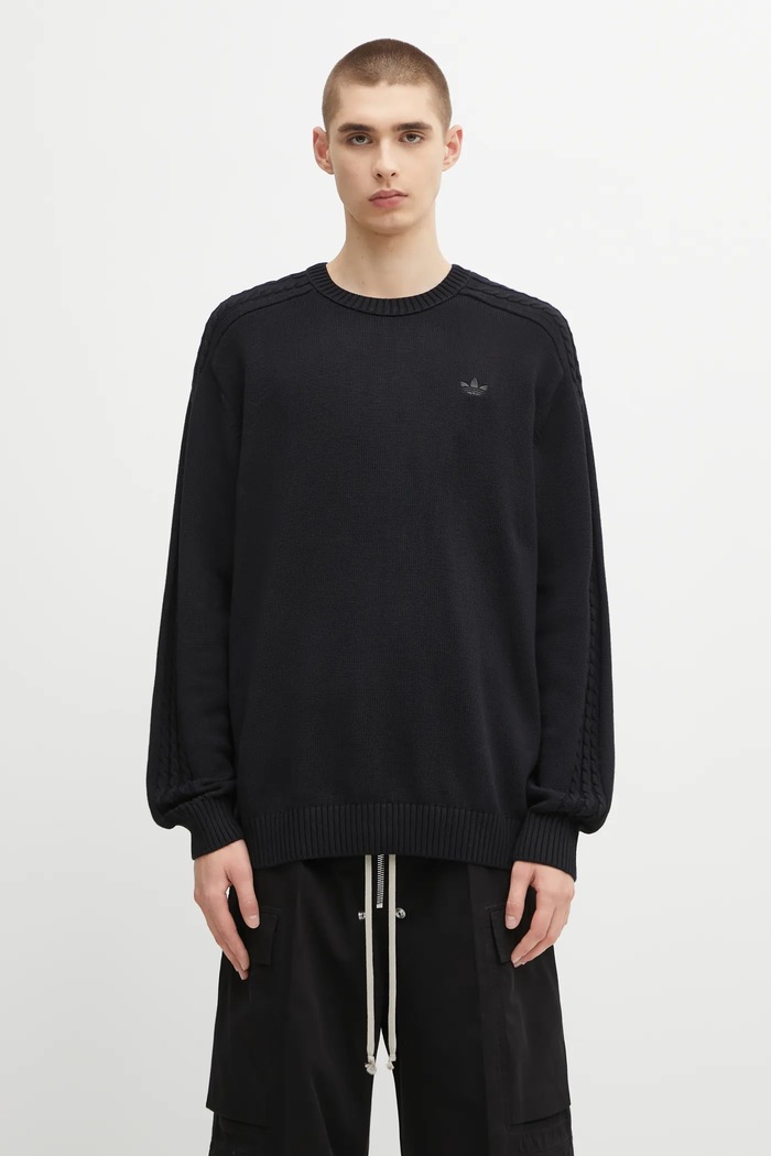 Бавовняний светр adidas Originals P Ess Knit Crew гладкий чорний JY2648
