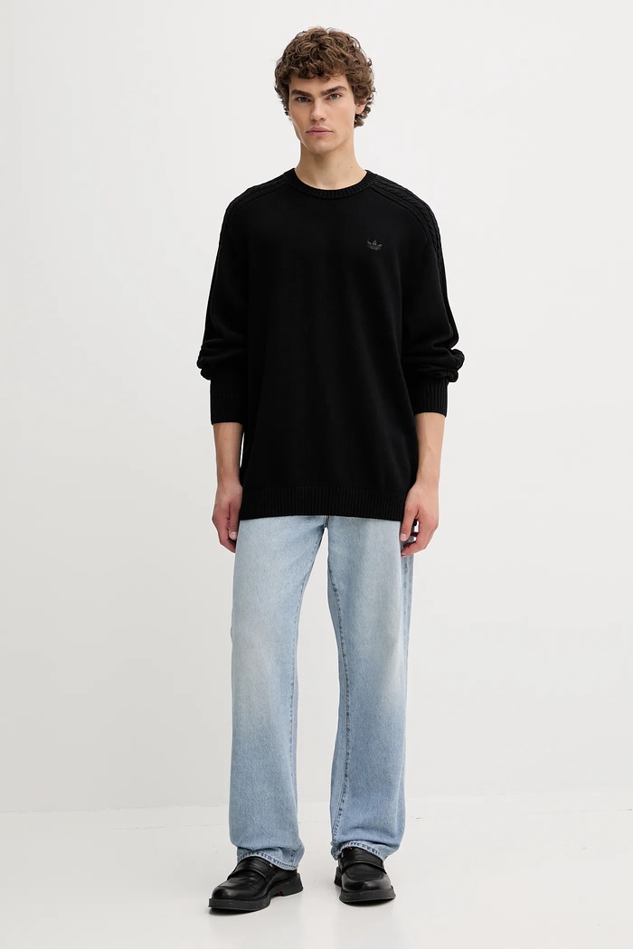 adidas Originals sweter bawełniany P Ess Knit Crew JY2648 czarny AW25