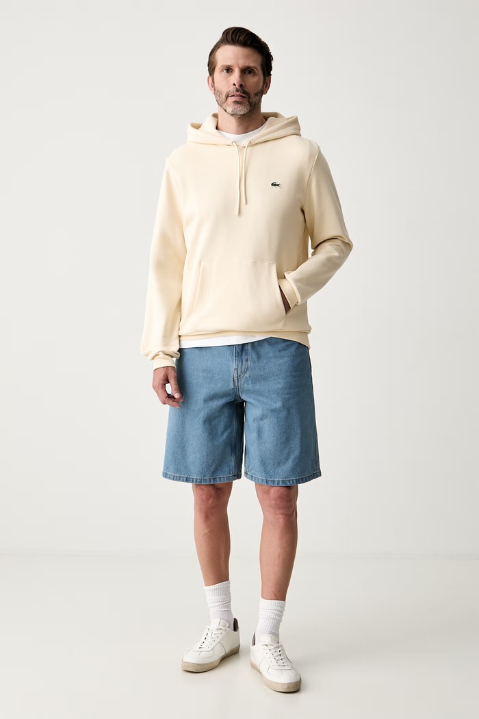 Lacoste bluza z kapturem męska bawełniana SH9839 beżowy AW25