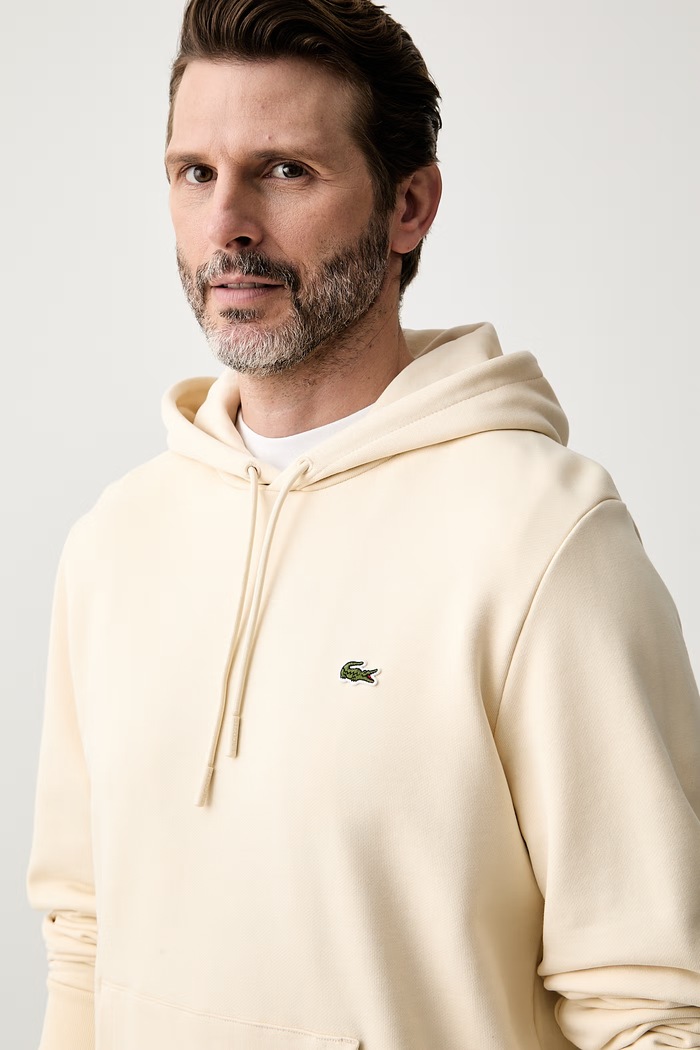 Lacoste bluza z kapturem męska bawełniana SH9839 beżowy