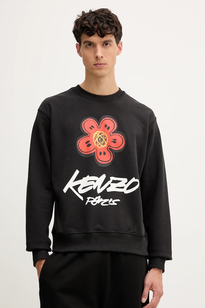 Βαμβακερή μπλούζα Kenzo Kenzo x Futura χωρίς κουκούλα μαύρο FF65SW2524MC